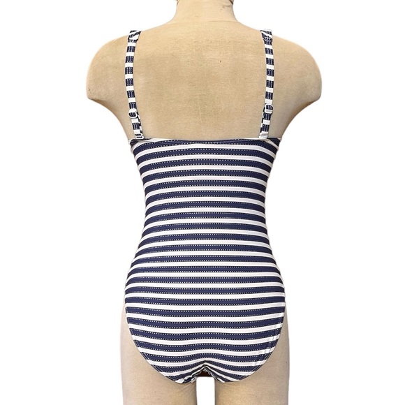 NipTuck Swimsuit One Piece Navy Blue White Stripes Multi Fit Cup 6 - Picture 4 of 9